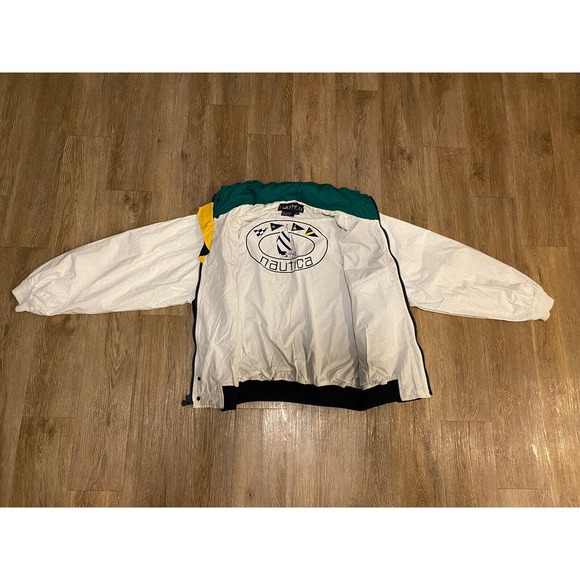 Vtg NAUTICA Sports Jacket Full Zip Hidden Hood Gorpcore Bomber Men's XL - Picture 9 of 12